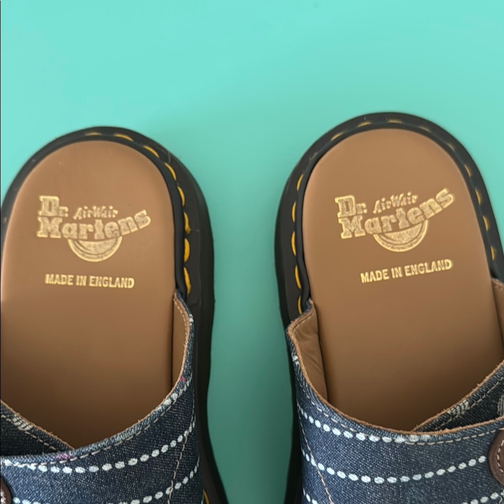Dr. Martens Dayne Slides Blue Denim/Brown Leather - Picture 7 of 9